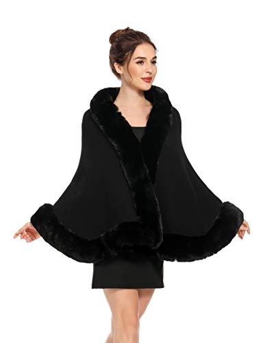 ZLYC Women Winter Faux Fur Shawl Stole Warm Wrap Cape4