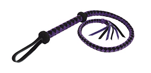 Fouet strié arabe et cravache courte Rimba 110 cm en noir et violet pour le dressage