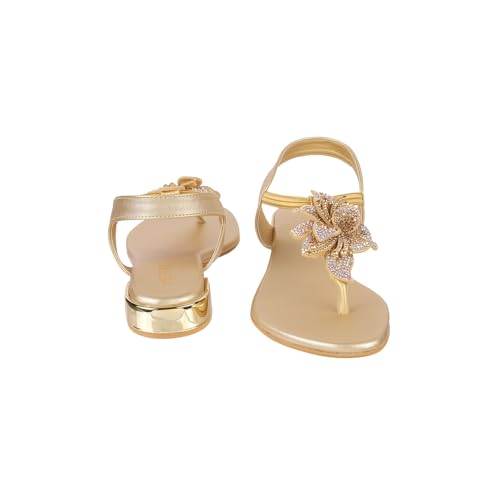 Image of Metro Women Synthetic Floral Embellished Flat Sandal