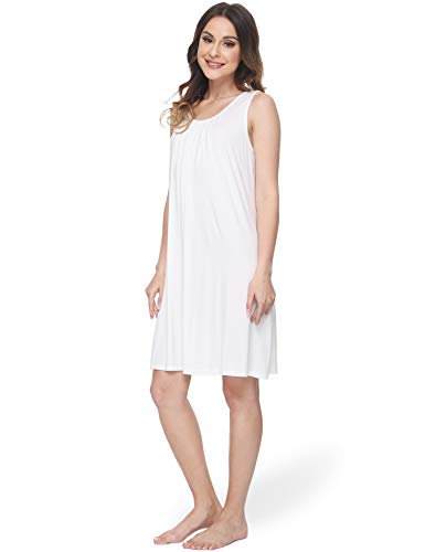 Image of GYS Cooling Bamboo Viscose Nightgowns for Women, Lightweight Sleeveless V Neck Sleep Shirt for Hot Sleepers, Soft Night dress