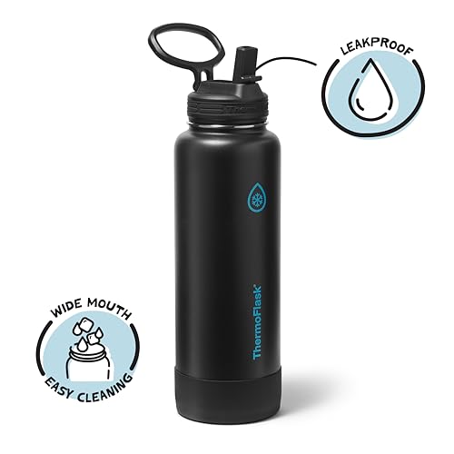 ThermoFlask Termo Aislado con Tapa de Pajilla (40 oz, Electric Eclipse) - Botella de Acero Inoxidable para Bebidas Frías y Calientes, Antigoteo, para Viajes y Hidratación Diaria miniatura 3