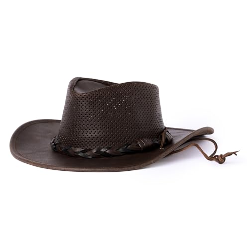 Chapeau Outback en cuir véritable marron foncé grande taille au style élégant et intemporel