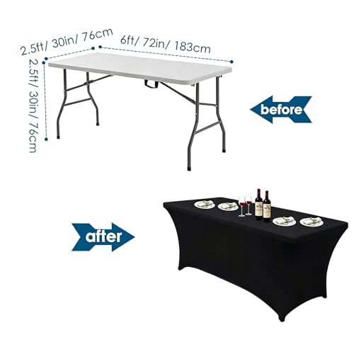 Nappe de table extensible 6 pieds noire lot de 2 en spandex lavable - 3