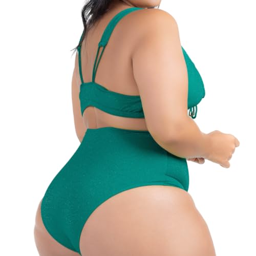 Biquíni Plus Size Feminino Bojo Franzido Calcinha Hot Pant Alças Largas Moda Praia Modela Cintura Al