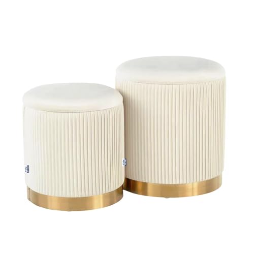 YYW HOME Round Ottoman with Storage Set of 2 Vanity Stool Foot Rest with Removable Lid White Velvet...