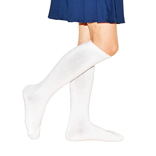 VeaRin Girls Kids Knee High Socks School Uniform Seamless Socks pack of 3, White, 6 Years