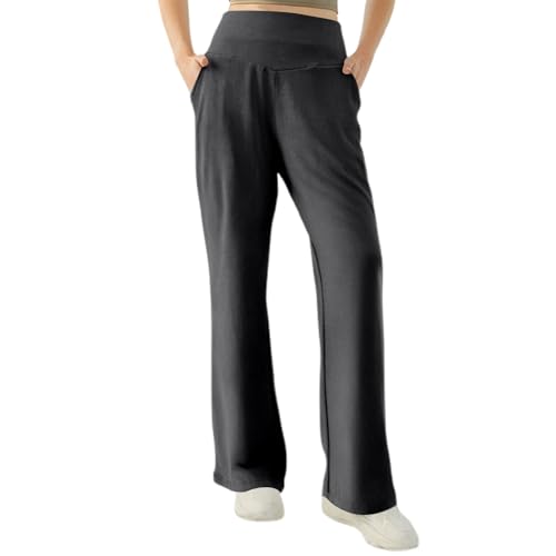 Pantalones De Yoga para Mujer Cintura Alta,Pantalones Casuales de Pierna Recta para Mujer con Bolsillos,Holgados Color sólido Uso Diario