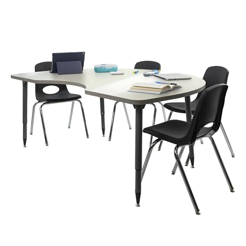 Image of Adapte Commercial Dry-Erase Classroom Activity Table - 48 inch x 72 inch Kidney Whiteboard, ADA Compliant Tapered Legs, Glides & Casters Adjustable Height 22-34 inch Wheelchair Accessible, School Furniture