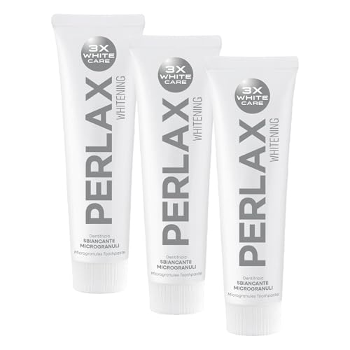 PERLAX | Dentifricio Whitening, Sbiancante, Microgranuli, con Acido Ialuronico, 100% Vegan, 96% di Ingredienti di Origine Naturale, 75mL (Confezione da 3)