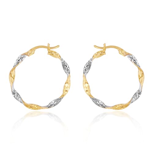 Créoles Torsadées Diamantées en Or 9ct Deux Couleurs pour Femme Bijoux Oreilles