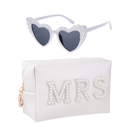 hoyuwak Bride To Be Gift Set Bride Pearl Sunglasses MRS Makeup Bag Wedding Gifts for Women Engagement Bachelorette Party