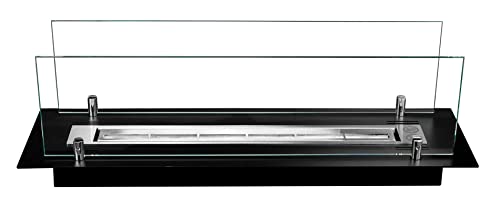 Brûleur de cheminée encastré acier 65cm insert verre salon