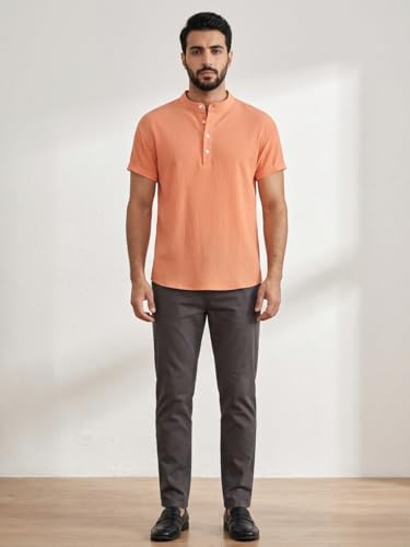 Image of Paralians Men's Polyester T-Shirt with Half Sleeves Solid Pattern Mandarin Collar Western Style and Standard Length | Light Colour Shirt for Men | Shirt for Men Half Sleeves
