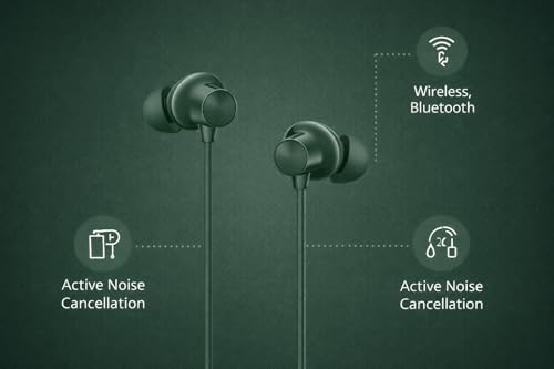 Image of XIAWAO Neckband Wireless Z2 ANC Compatible with OnePlus, IQOO, VivoBluetooth in Ear Earphones with Mic, 45dB Hybrid ANC, Bombastic Bass - 12.4 mm Drivers, 10 Mins Charge - 20 Hrs Music, (Green)