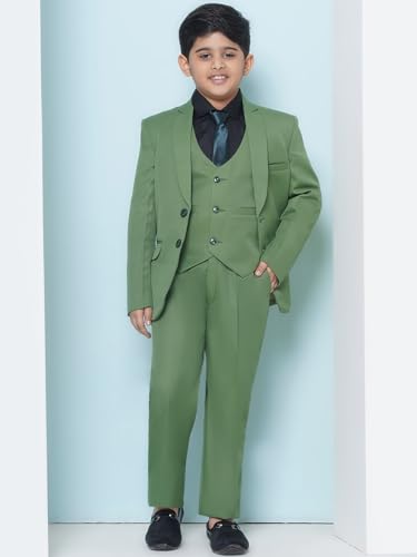 Image of AJ DEZINES Kids 5 Piece Solid Cotton Blend Coat Pant Suit Set For Boys