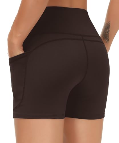 Image of THE GYM PEOPLE High Waist Yoga Shorts for Women's Tummy Control Fitness Athletic Workout Running Shorts with Deep Pockets
