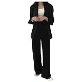 newrong Terno Calças Terno Jaqueta Feminina Slim Casual, Preto, P