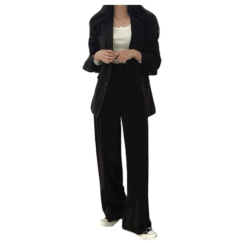 newrong Terno Calças Terno Jaqueta Feminina Slim Casual, Preto, XG