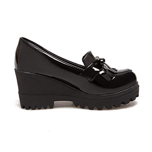 MIOKE Women's Platform Wedge Tassel Oxford Shoes Slip On Comfort Chunky High Heel Fringed Pump Dress Shoes4