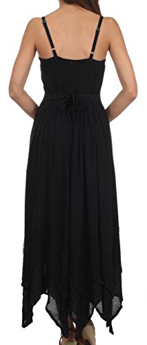 Image of Sakkas Rayon Embroidered Stonewashed Adjustable Spaghetti Straps Long Dress