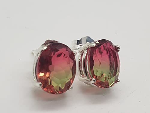 4.4ct Oval Watermelon Tourmaline Sterling Silver Earrings3