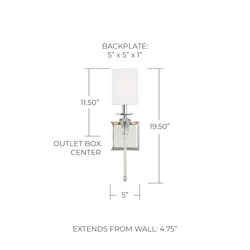 Image of Capital Lighting 641811PN-700 Laurent Traditional White Fabric Stay-Straight Shade Wall Sconce, 1-Light 60 Watt, 20 inch H x 5 inch W, Polished Nickel