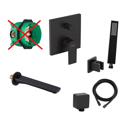 vanvilla Wannenset mit Unterputz Armatur Hansgrohe, Wanneneinlauf und vanvilla Handbrause, schwarz beschichtet Wannen-SET HGS26-ob