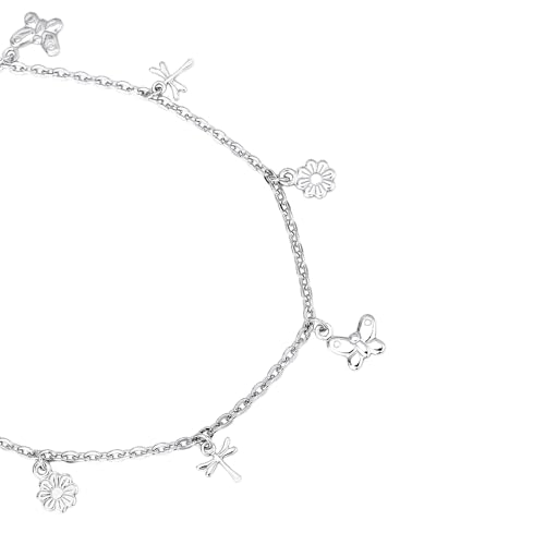 Sterling Silver Jewelry - Rhodium Plated 925 Stamp - Dangling Multi-Charm Anklet - Foot Jewelry Stylish Beautifully Designed - 9" Long + 1" Extender2