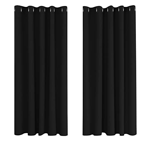 Image of Deconovo Blackout Curtains Super Soft Thermal Insulated Curtains Blackout Eyelet Blackout Curtains for Bedroom 66 x 63 Inch Black 2 Panels