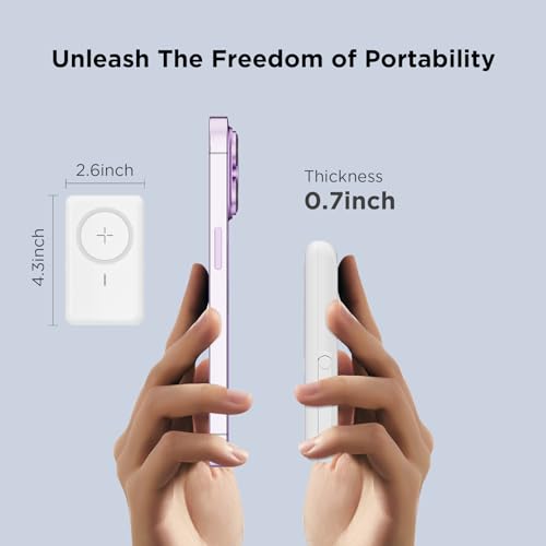 PEGY 4 in 1 Power bank with wireless headset, Foldable Phone holder, Magnetic wireless charger, 5000mAh Power Bank 18W Fast Charging with USB-C Cable for iPhone 15/iPhone14/13/12 Series