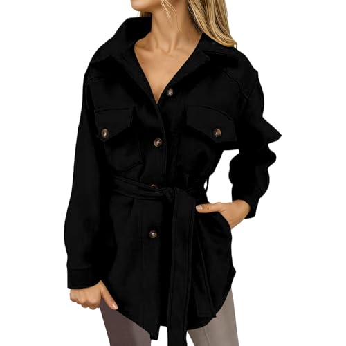 Generisch Gabardina elegante para mujer, chaqueta de entretiempo con cinturón, solapa abotonada, abrigo de entretiempo, gran tamaño, que realza la figura, cortavientos, térmico, chaqueta de invierno