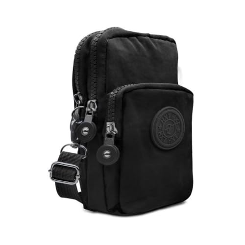 Bolsa Bag Tiracolo Transversal Compacta Versátil e Impermeável com Alça Ajustável (Preto - Bolsa e Logo)