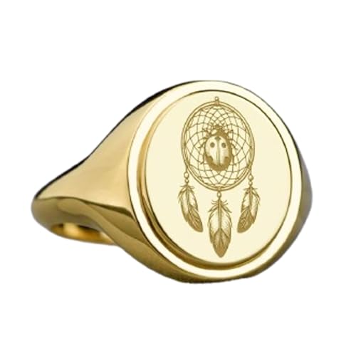 Bague attrape-rêves en argent 925 et plaqué or avec chevalière ovale élégante