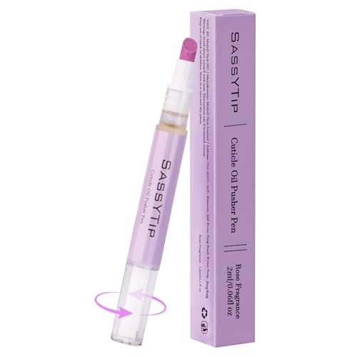 SASSYTIP Ceramic Cuticle Pusher & Oil Pen 2ml Rose/Lavender/Fragrance Free Scented Nail Care Pen Gentle Cuticle Remover for Dry & Damaged Nails Moisturize Strengthen Brighten (Purple)