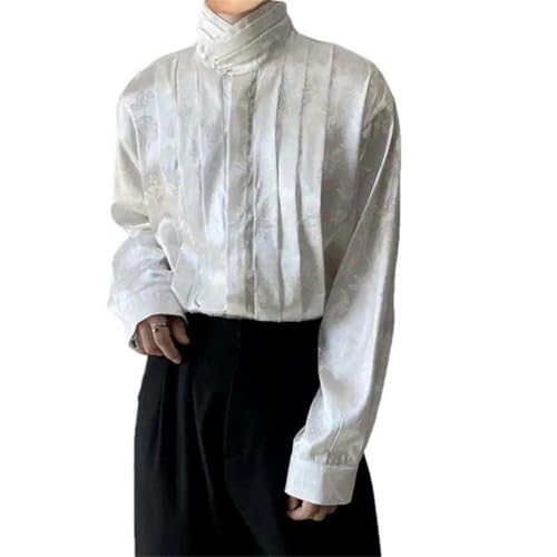 Chemise chinoise à col roulé homme manches longues bouton printemps