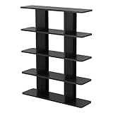 モダンデコ オープンラック 木目調 4段 グリッド ワイドタイプ ラック シェルフ (ダークブラウン)