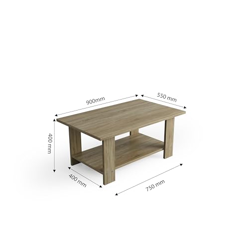 Image of FURLAY LatteEdge Coffee Table for Living Room, Modern Center Table with Open Shelf Storage, Engineered Wood Tea Table for Sofa, Books, Decor, Compact Home Furniture, 90x55x40 cm (FWCT1-Classic Oak)