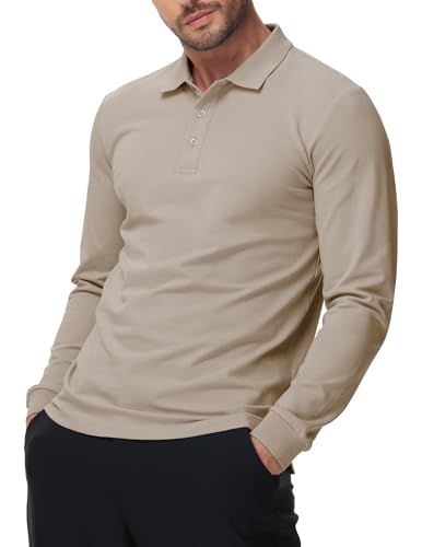 MIER Polo Shirts for Men Cotton Long Sleeve Golf Tennis Collared Shirt for Casual Work Travel, 3 Buttons, Ultra Soft2
