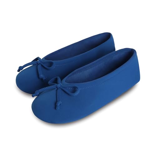 Image of Isotoner Women's Stretch Ballerina Slippers Soft House Shoes with 4 Way Stretch Fit, Bow Detail & Leather Sole
