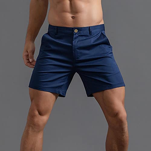 Yeefine Mens Chino Shorts 6 Inch Inseam Flat Front Stretch Casual Short Slim Fit Shorts(Navy Blue,L) #TOP3