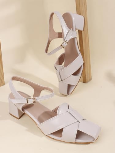 Image of SilverArrow womens Corvella Fashion Sandals|Block Heel Sandals With Buckle Closure|Casual Wear