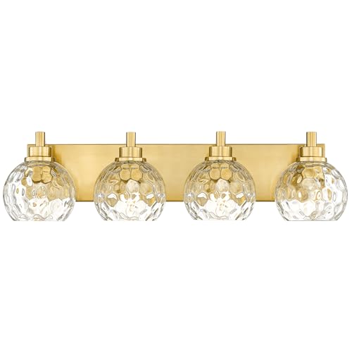 Image of Bathroom Light Fixtures Over Mirror, 26 inch Brushed Gold Bathroom Vanity Light with Clear Hammered Glass Globe Shade, 4-Light Modern Sconces Wall Lighting, VL200-BG-CL-4