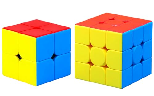 Image of CFMOUR Speed Cube 2x2 3x3 Set - Stickerless 2C+3C Magic Cubes Pack Bundle | Moyu Meilong, Fast Turning, Smooth, Durable, Brain Teaser, Birthday Party Gift, Vivid Colour, Puzzle Game Toy for Kids&Adults
