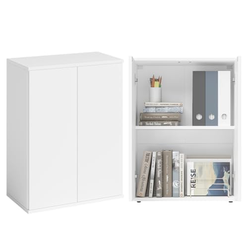 Bellamio Ais Mehrzweckschrank 60 cm breit – schmaler Aktenschrank mit Push-to-Open Türen – Haushaltsschrank mit 2 Fächern in weiß – Bücherregal für Flur/Küche/Wohnzimmer – 80 × 60 × 33 cm Bellamio Ais Mehrzweckschrank 60 cm breit – schmaler Aktenschrank mit Push-to-Open Türen – Haushaltsschrank mit 2 Fächern in weiß – Bücherregal für Flur/Küche/Wohnzimmer – 80 × 60 × 33 cm