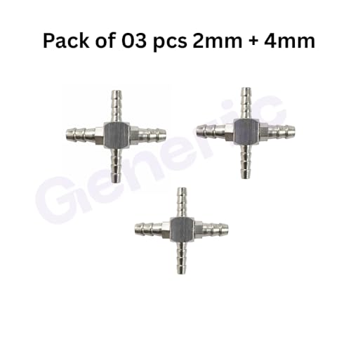 Image of Dental Chair Parts - Brass Nipple Size 2mm + 4mm Four Way Joint, Superior Quality, Compact Design, Long Service Life (Pack of 3)