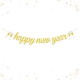 1 banderín de Feliz Año Nuevo, pancarta de decoración de Año Nuevo con purpurina dorada 2026, pancarta con patrón de copa de vino dorada para fiesta de Nueva York, hogar, bar, decoración al aire libre