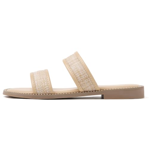 Image of Tilocow Women's Flat Sandals Two Strap Summer Dressy Studded Slide Sandals Open Toe Cute Casual Slip on Comfort Shoes for Beach Travel Daily Wear