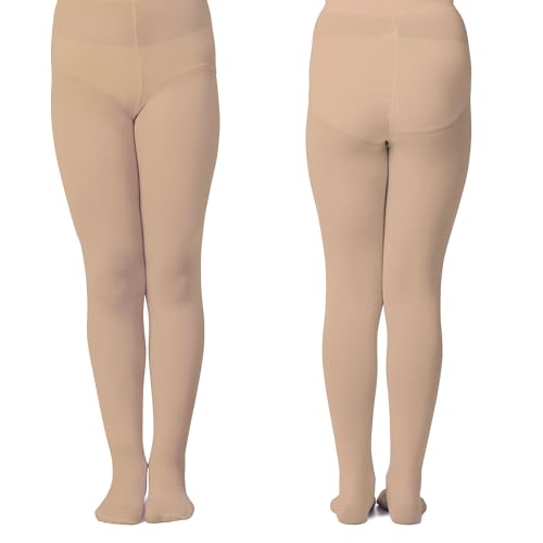 Image of Silky Toes Girls Opaque Microfiber Tights 1-2 Pairs Black White or Colored Nylon Stockings for Kids - ballet footed tights