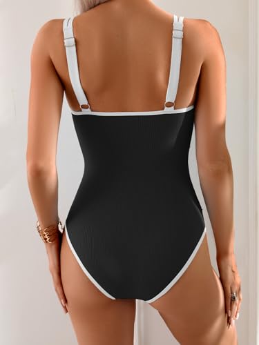 One Piece Swimsuit for Women Tummy Control Slimming Bathing Suit Color Block Swim Suit Swimwear2