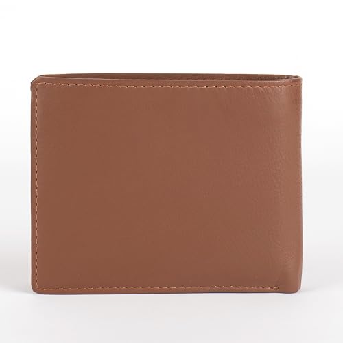 Image of KARA Tan Men's Genuine Leather Wallet - Bifold, 2 Cash Compartments, Coin Pocket, 10+ Card Slots, Hidden & Transparent Flip Sections
